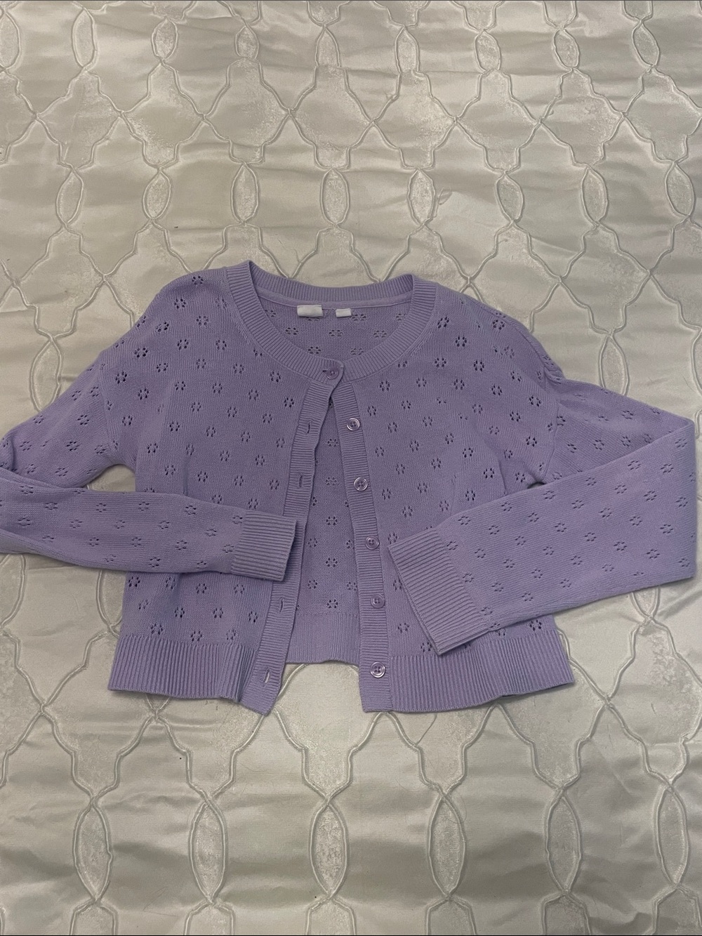 GAP Lilac Pointelle Button-Front Cardigan